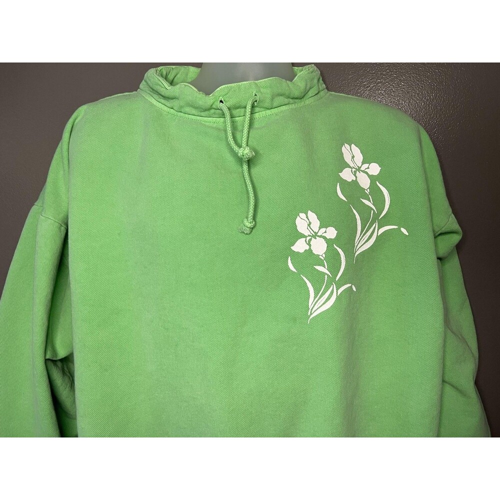 Vintage WEK By Kellsport Sweatshirt Womens S/M Green Floral Mock Neck Fleece